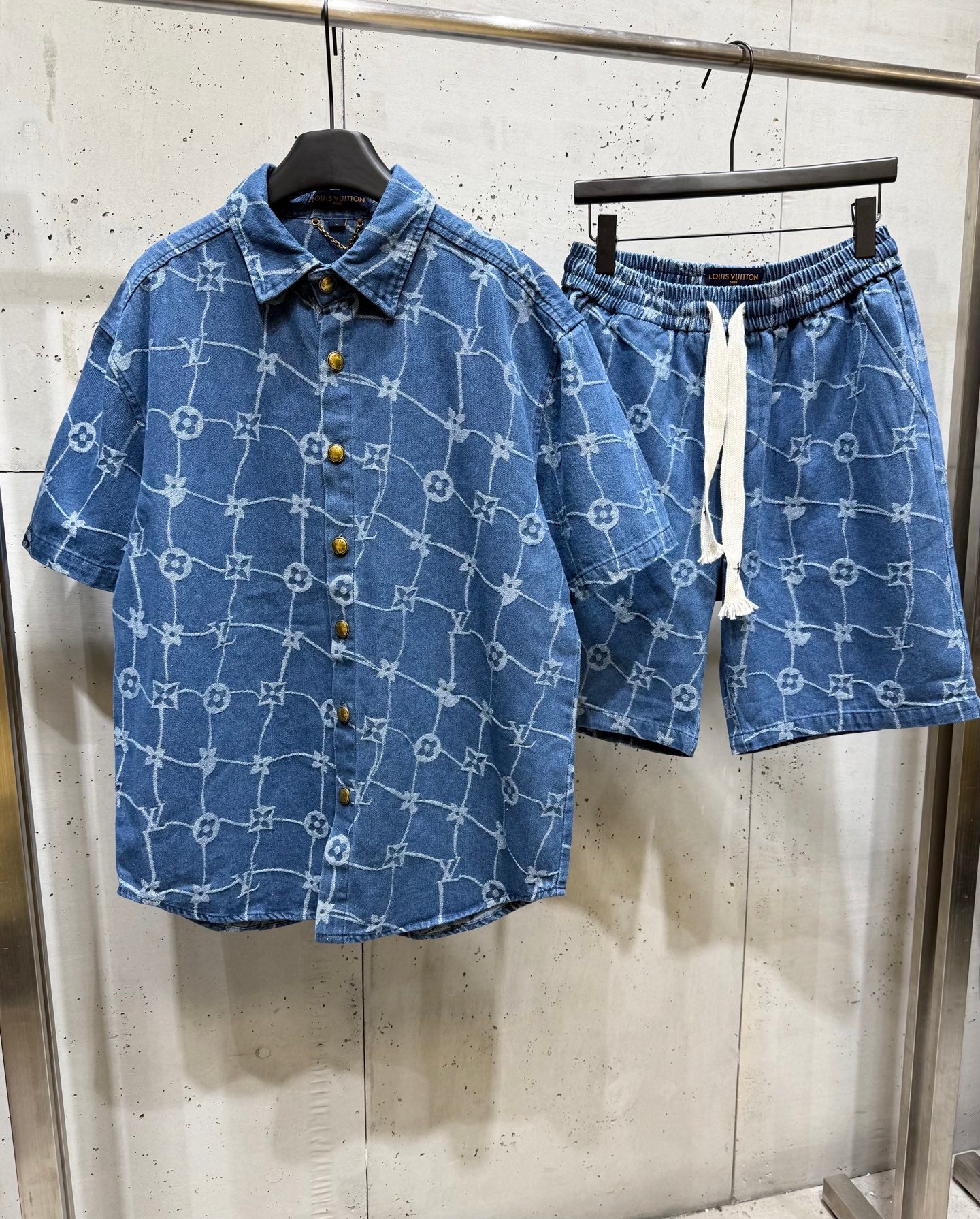 250404 New high-quality blue letter embroidered denim suit