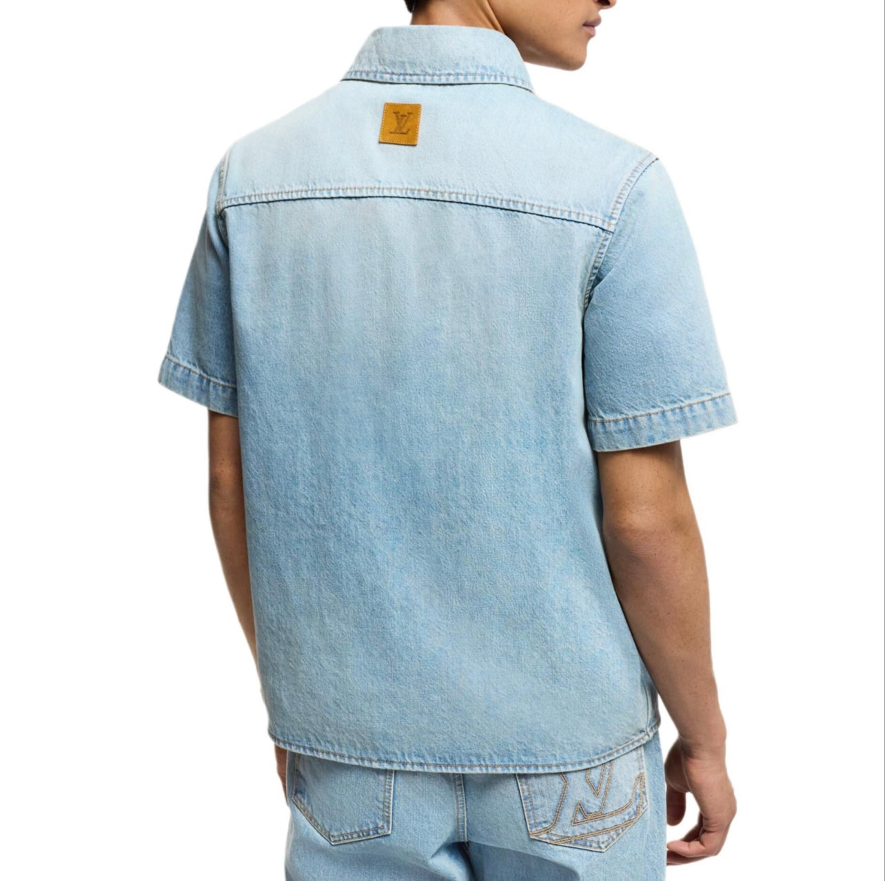 250513 New high-quality bleached and dyed denim shirt T-shirt