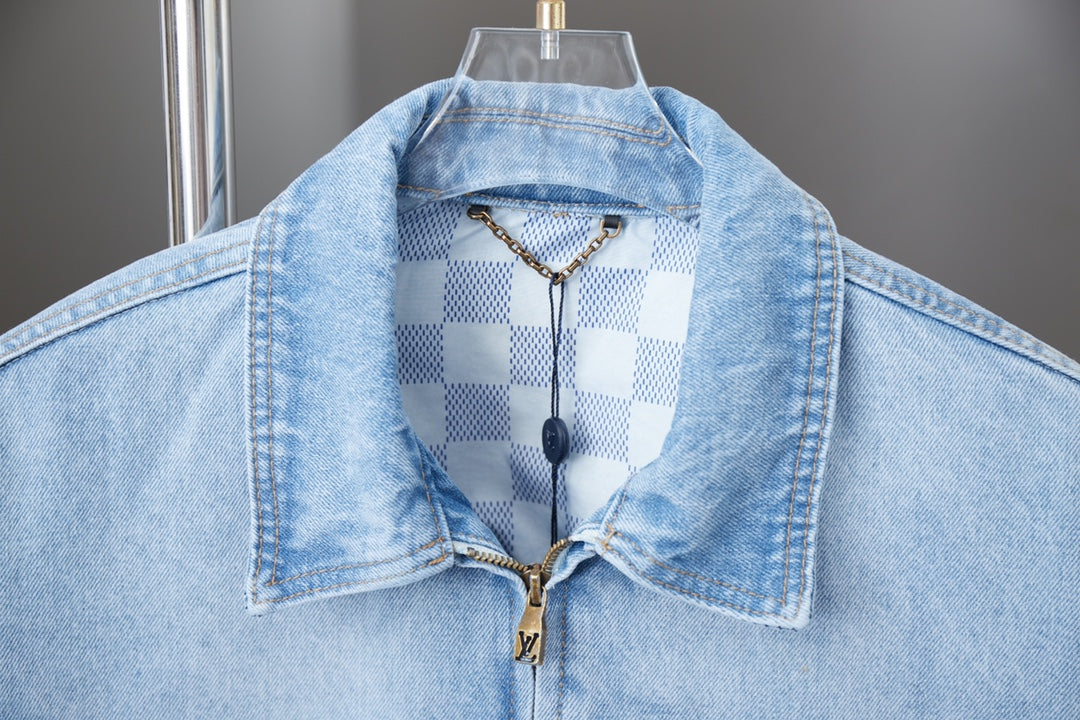 250513 New zipper-embroidered letter denim jacket