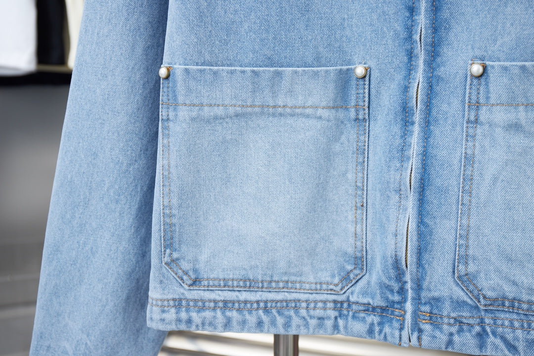 250513 New zipper-embroidered letter denim jacket