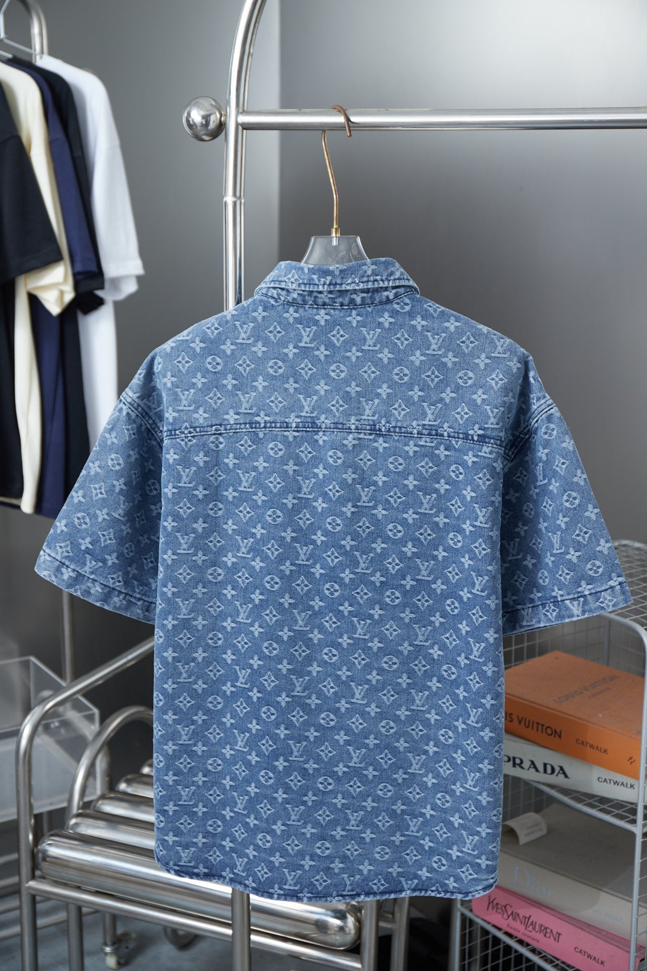250617 New high-quality full-printed jacquard denim short-sleeved shirt