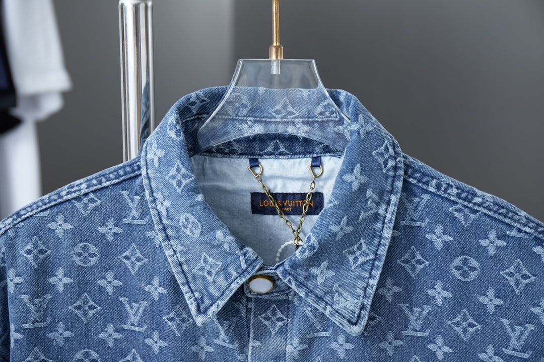 250617 New high-quality full-printed jacquard denim short-sleeved shirt