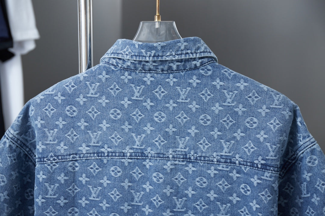 250617 New high-quality full-printed jacquard denim short-sleeved shirt