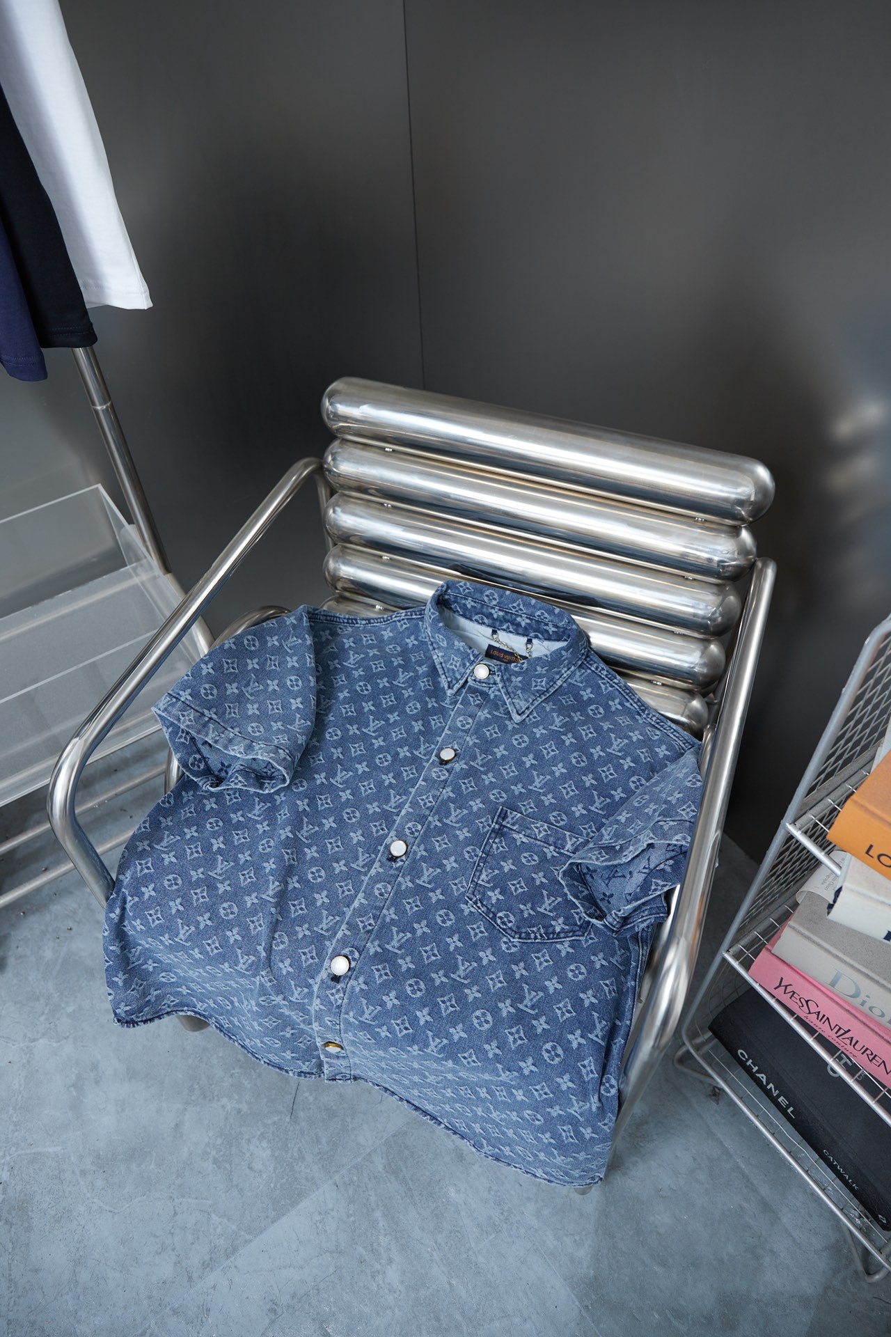 250617 New high-quality full-printed jacquard denim short-sleeved shirt