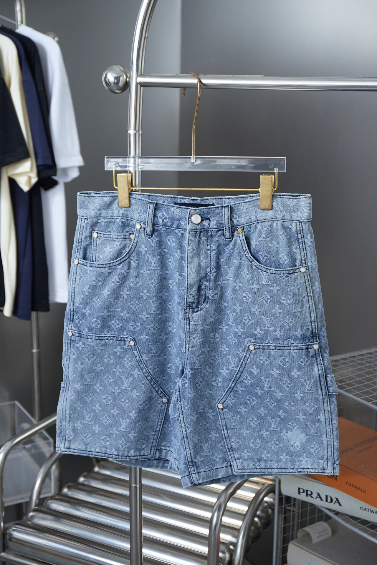 250617 New high-quality, heavily crafted washed jacquard denim shorts