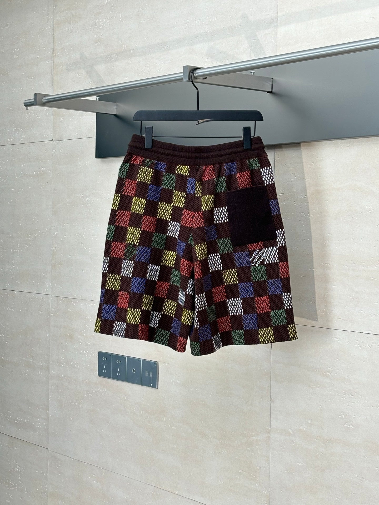 250624 New color checkerboard embossed jacquard knitted shorts