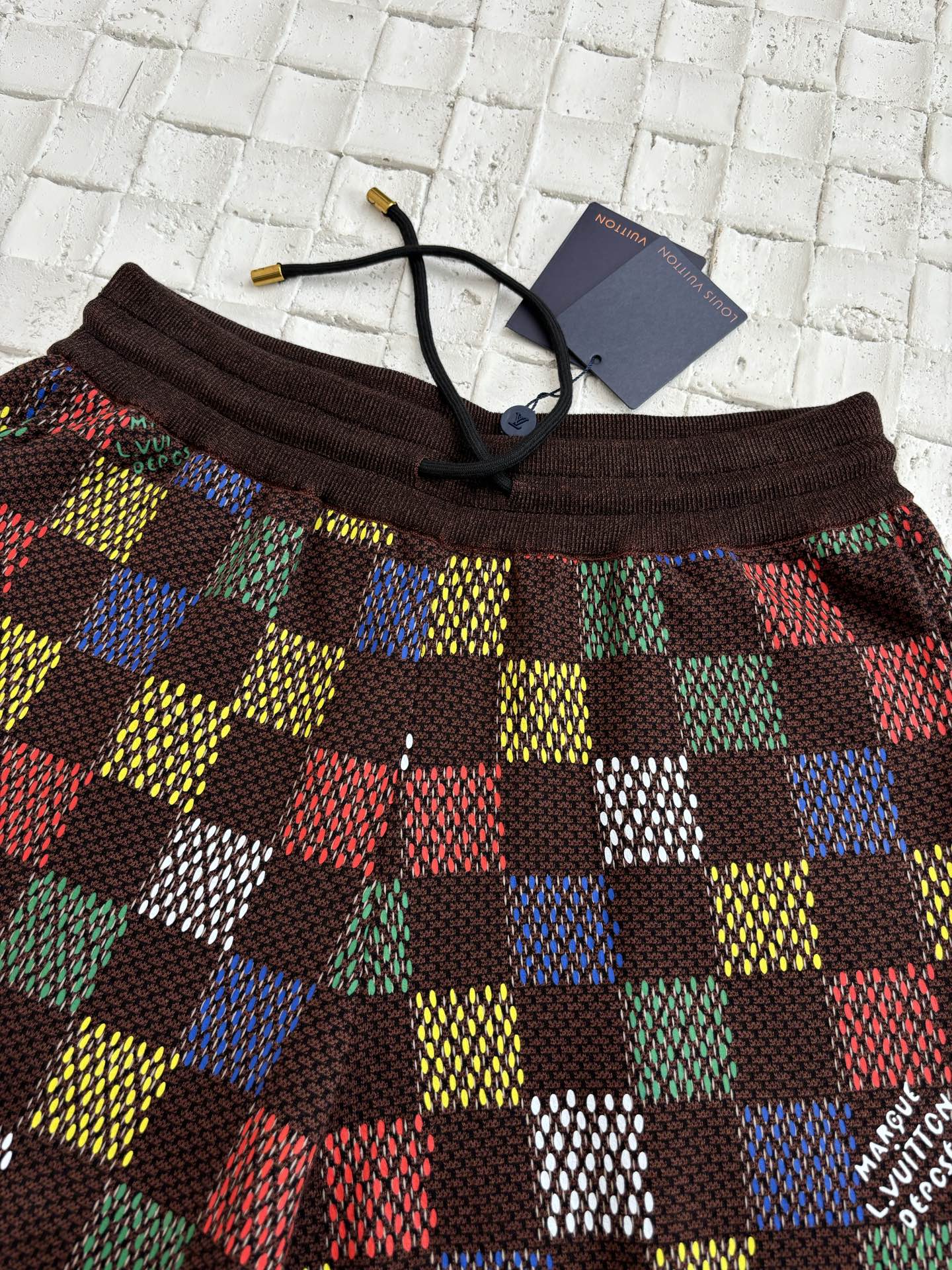 250624 New color checkerboard embossed jacquard knitted shorts