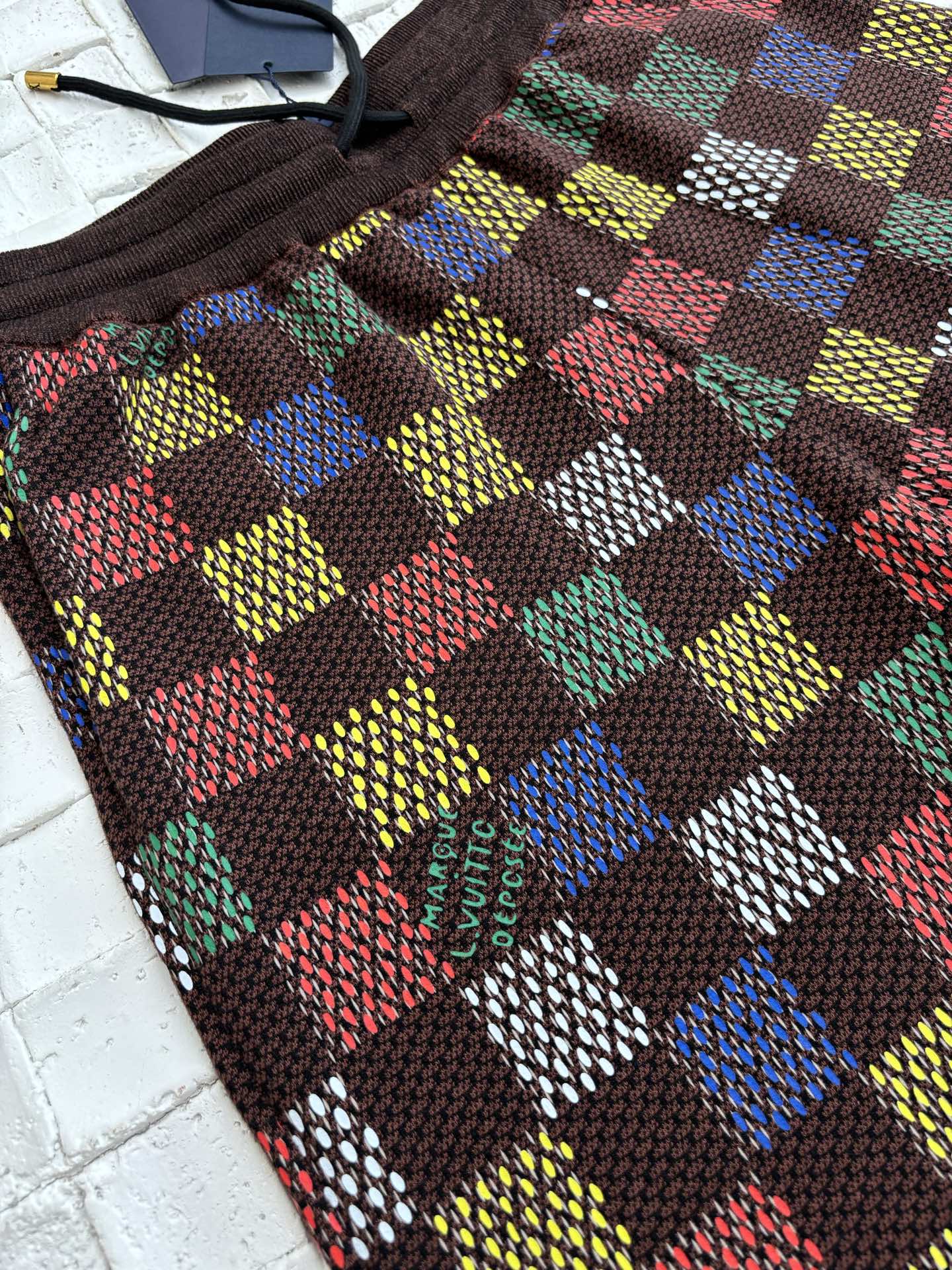 250624 New color checkerboard embossed jacquard knitted shorts