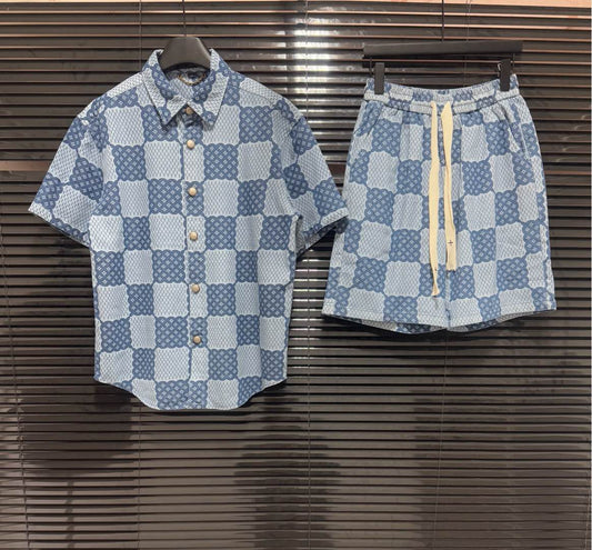 250224 New high quality denim checkerboard suit