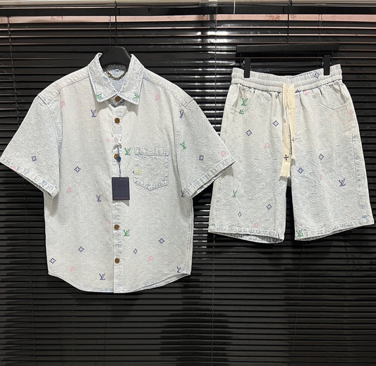 250224 New high quality denim jacquard wash suit
