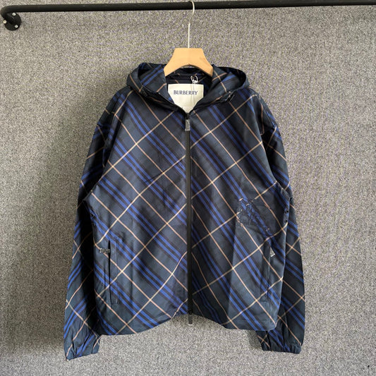 250325 New plaid long-sleeved hooded coat