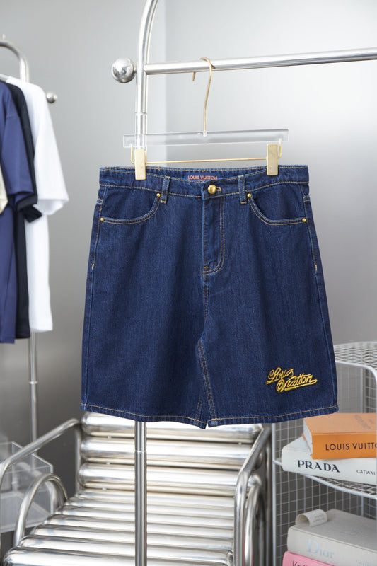 250325 New high quality rope monogram embroidered denim shorts