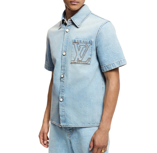 250513 New high-quality bleached and dyed denim shirt T-shirt