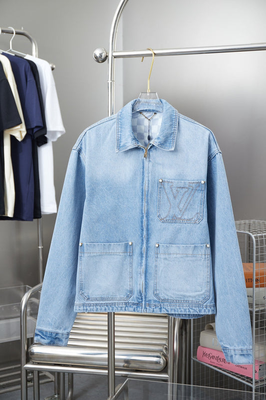 250513 New zipper-embroidered letter denim jacket