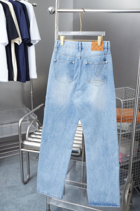 250513 New zippered embroidered letter denim trousers