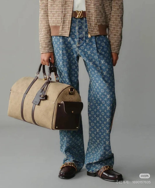 250513 Classic casual retro lettered denim trousers