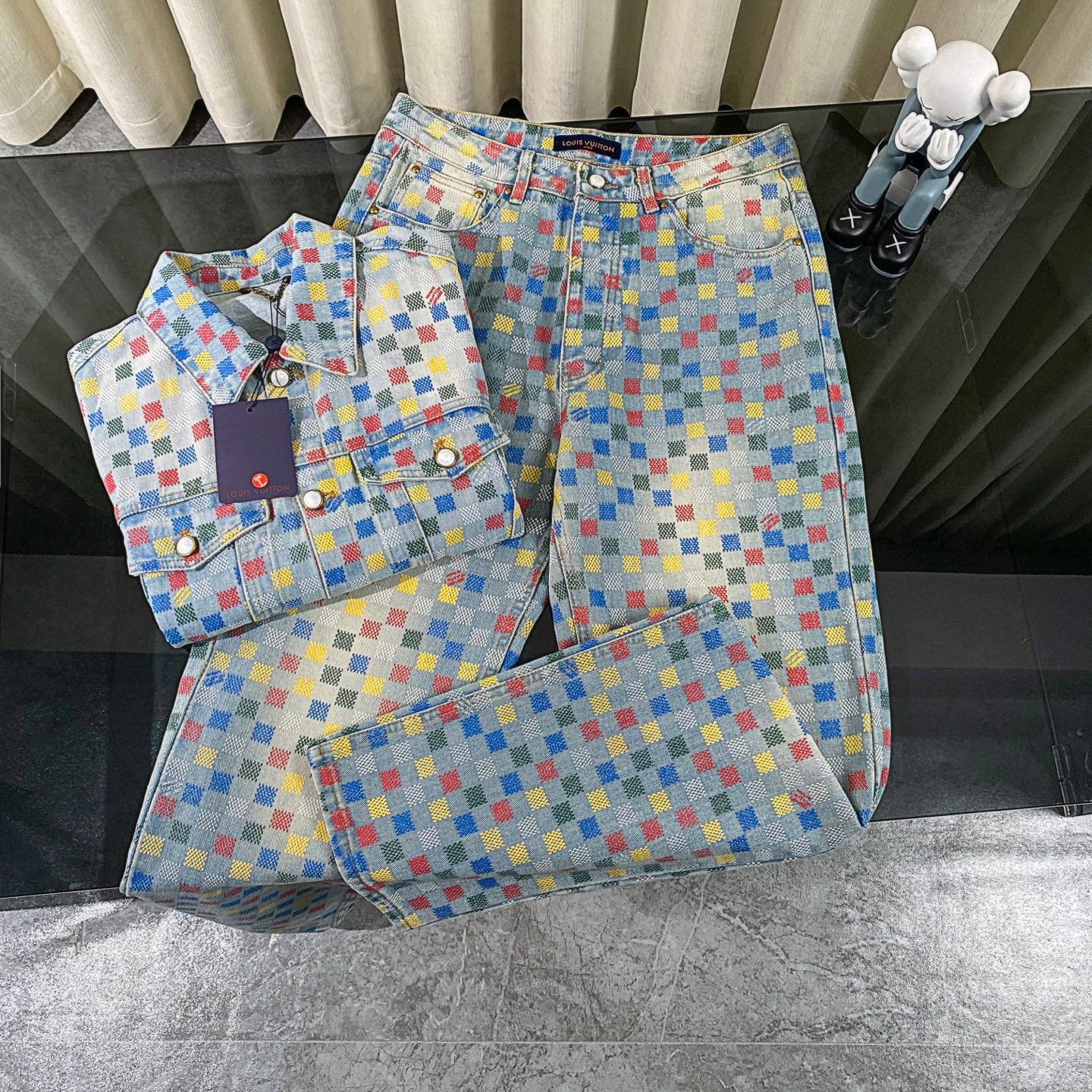 250617 New high-quality dopamine-colored pixel checkered jeans