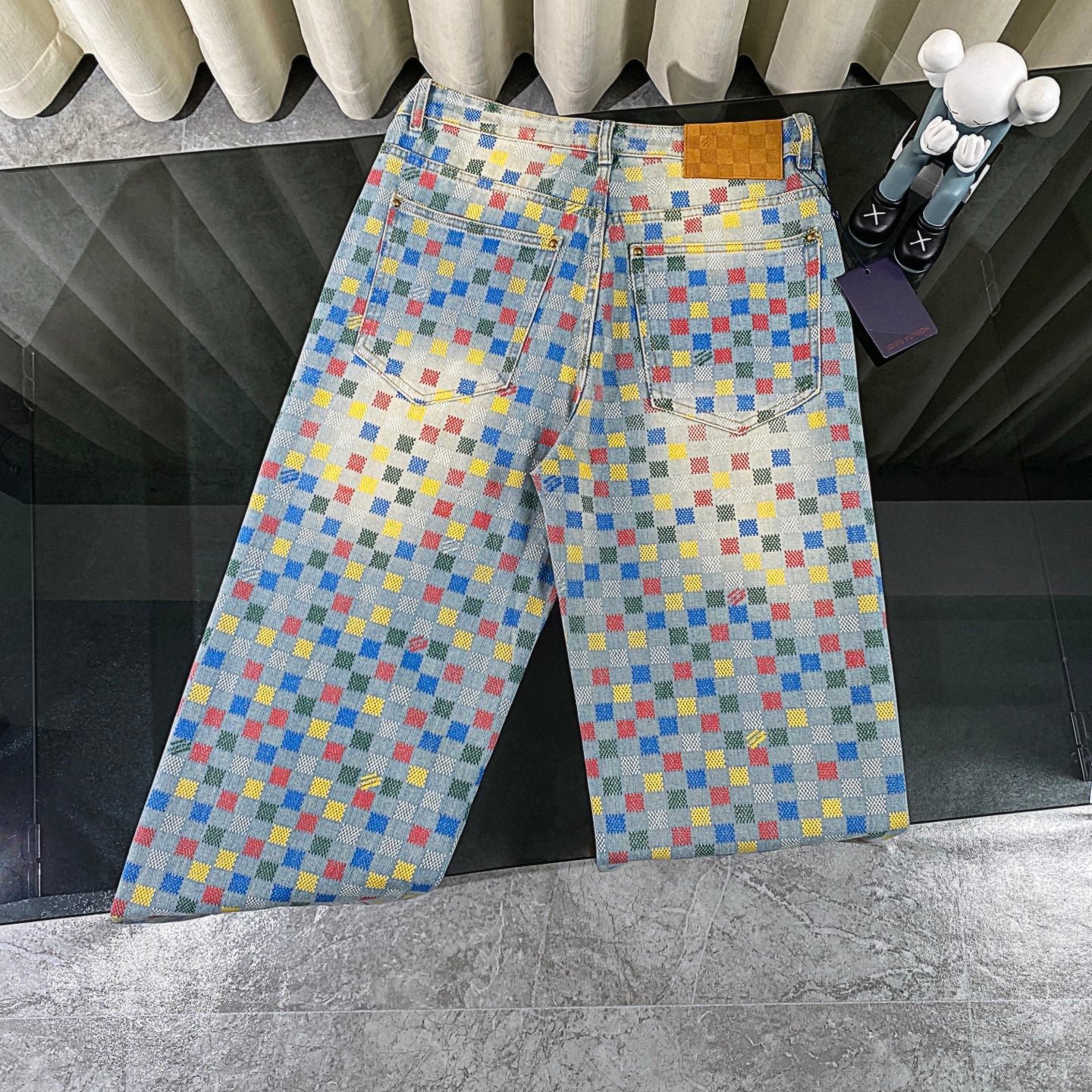 250617 New high-quality dopamine-colored pixel checkered jeans