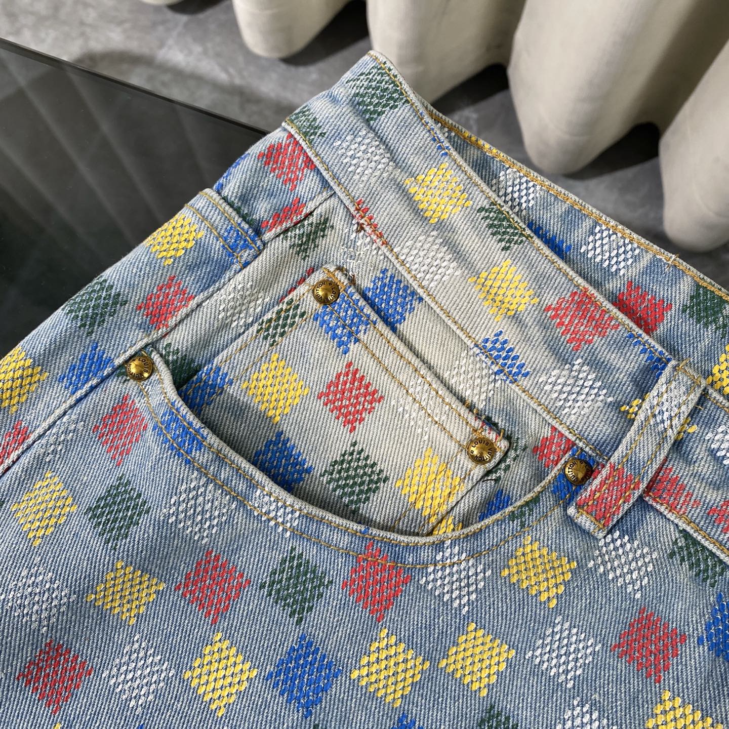250617 New high-quality dopamine-colored pixel checkered jeans