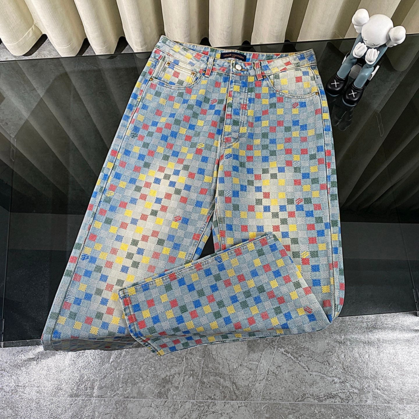250617 New high-quality dopamine-colored pixel checkered jeans