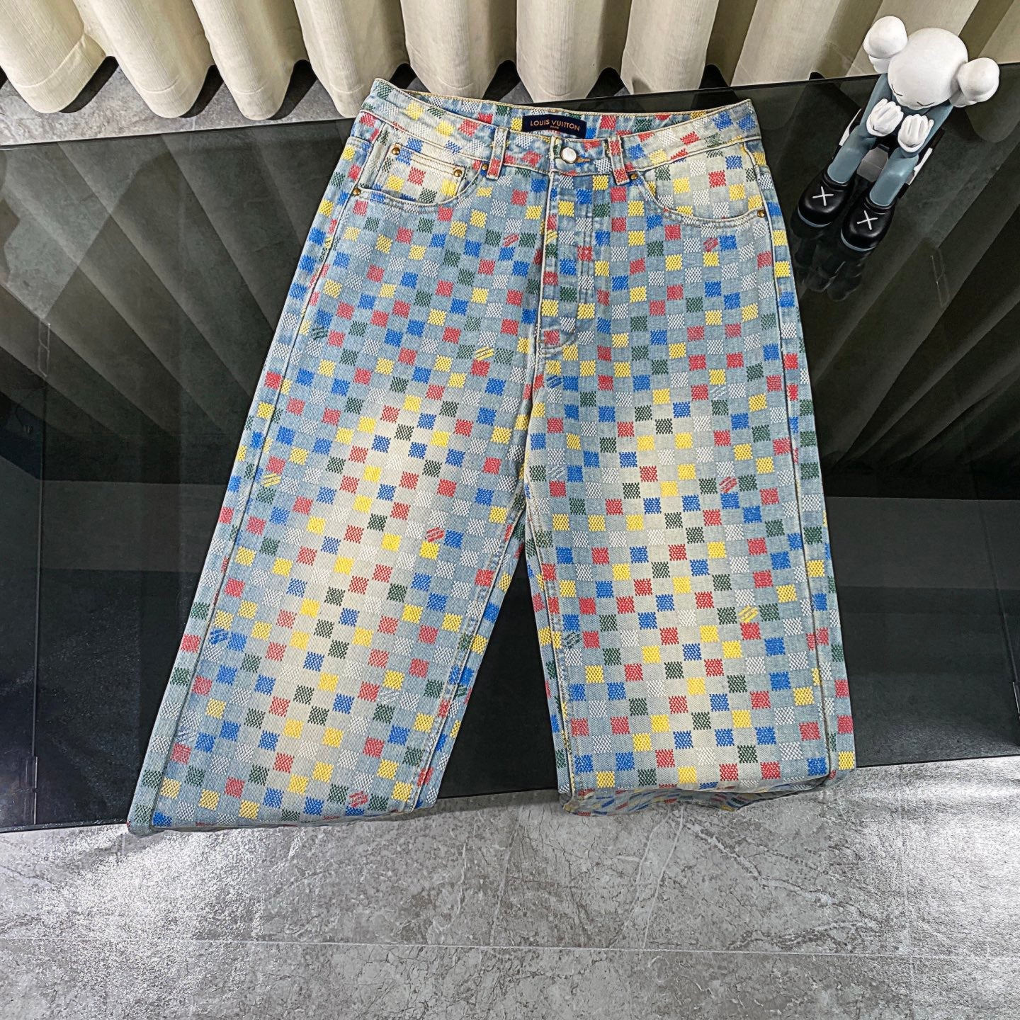 250617 New high-quality dopamine-colored pixel checkered jeans