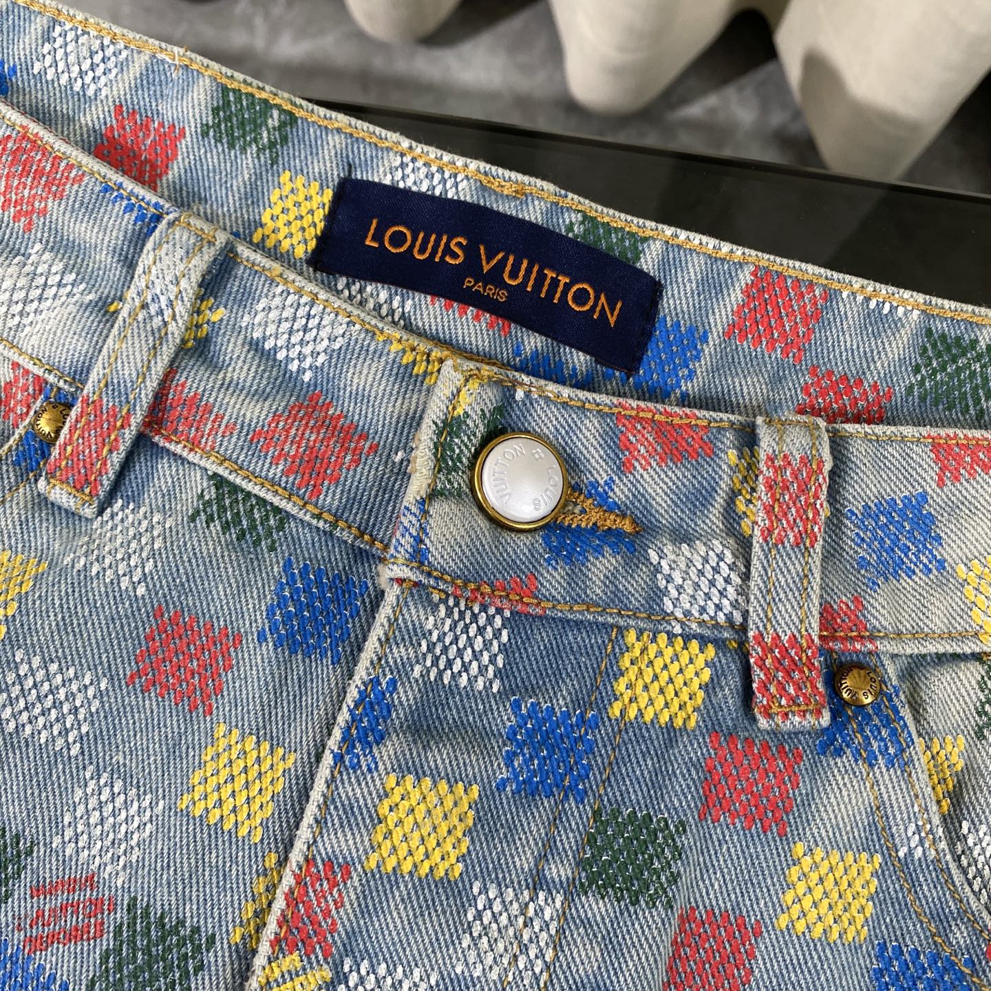 250617 New high-quality dopamine-colored pixel checkered jeans