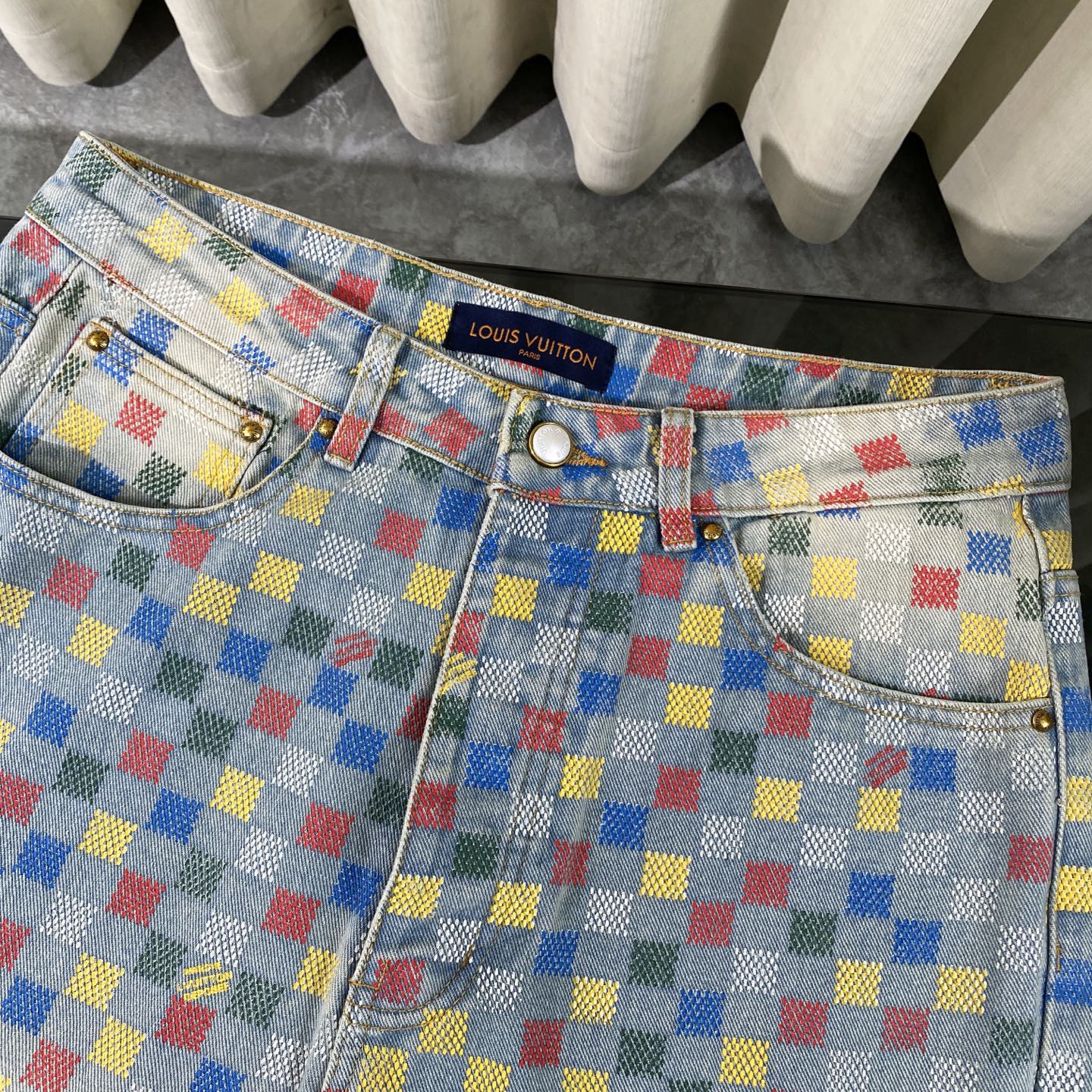 250617 New high-quality dopamine-colored pixel checkered jeans