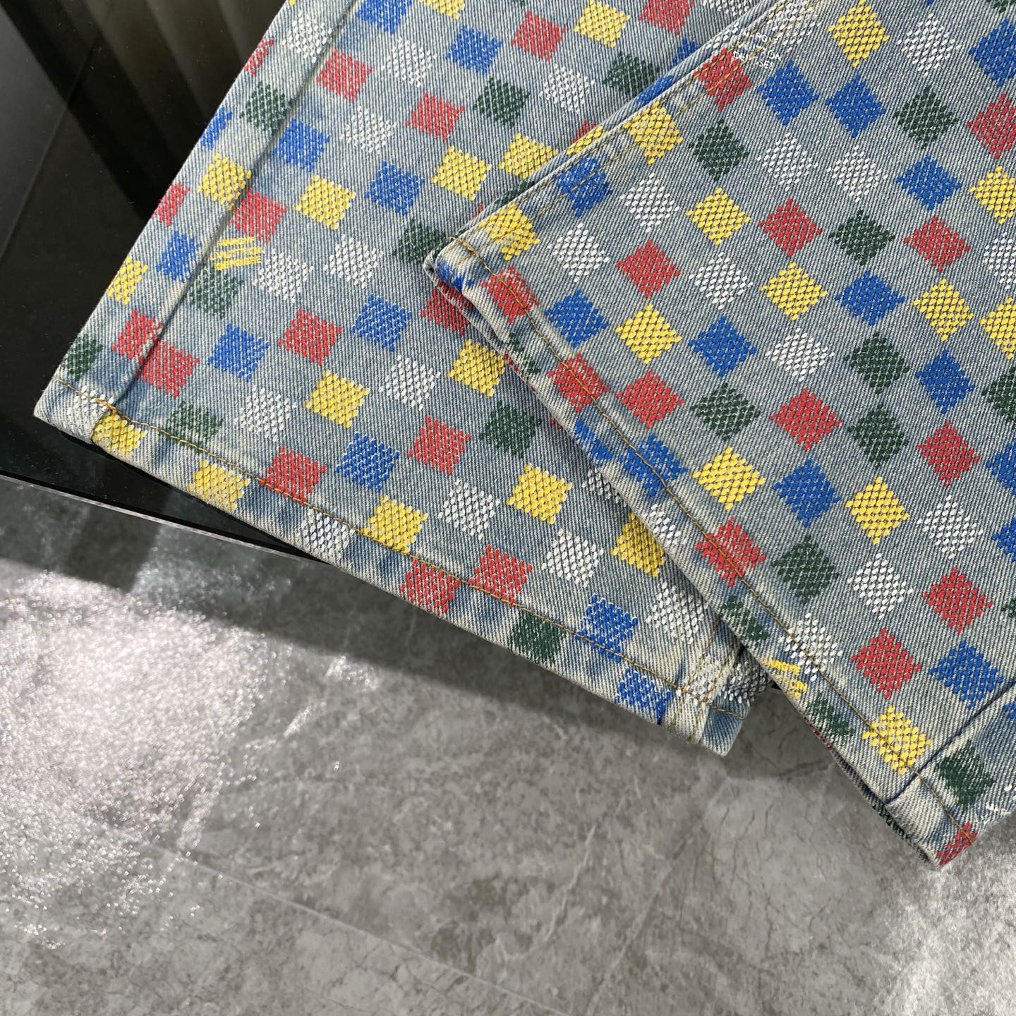 250617 New high-quality dopamine-colored pixel checkered jeans