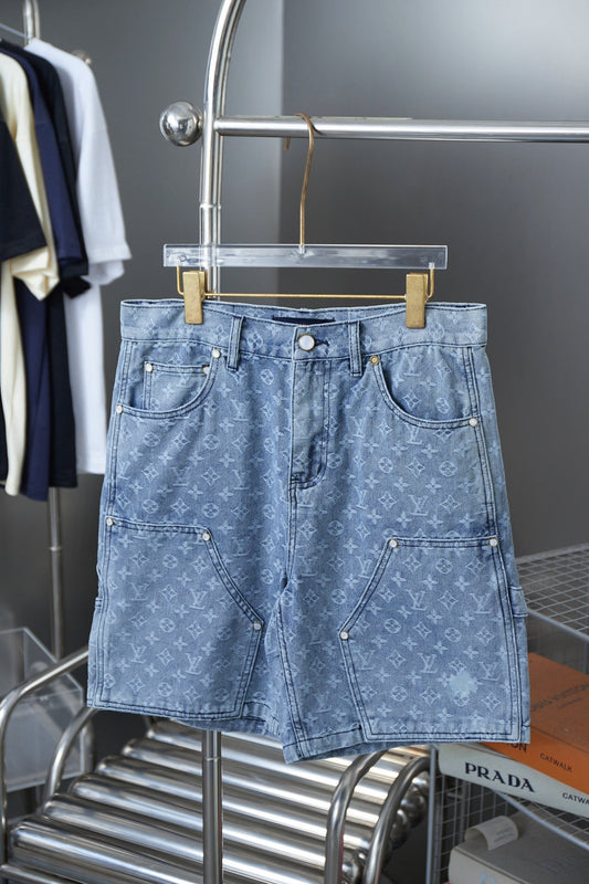 250617 New high-quality, heavily crafted washed jacquard denim shorts