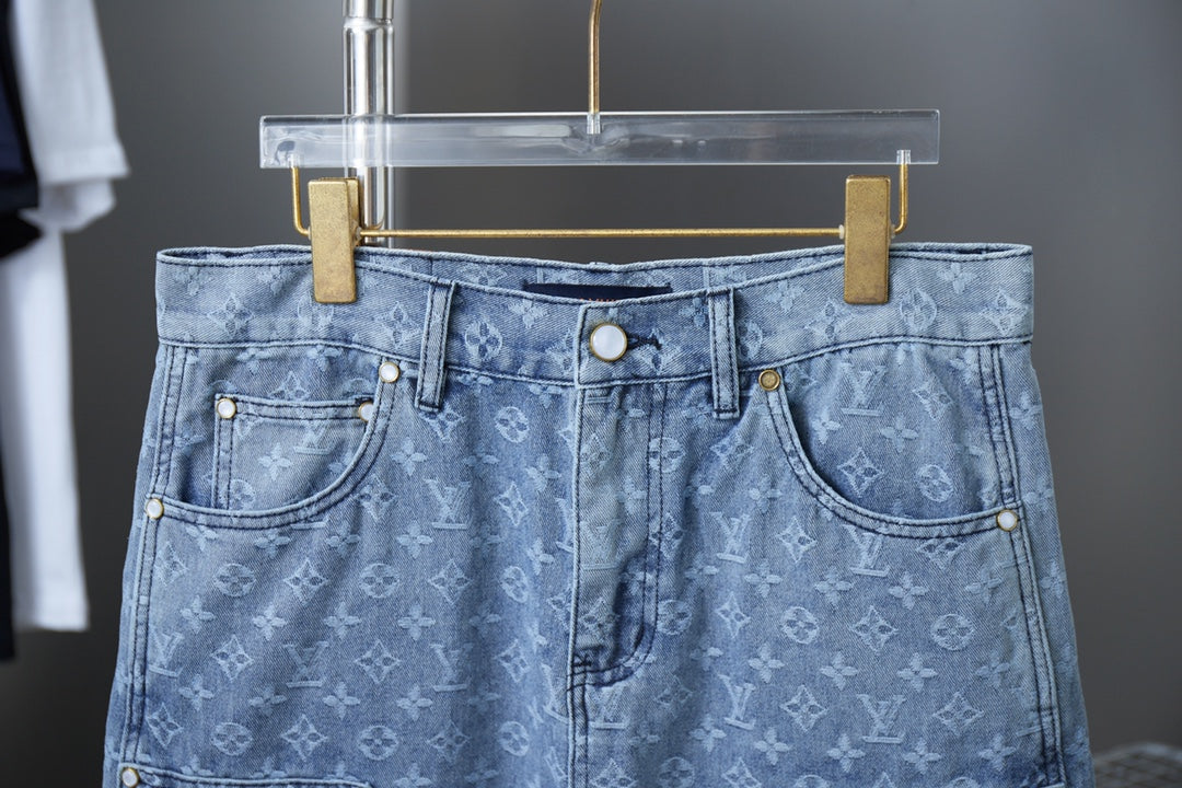 250617 New high-quality, heavily crafted washed jacquard denim shorts