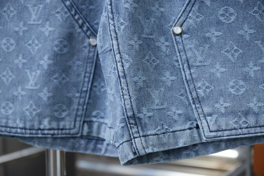 250617 New high-quality, heavily crafted washed jacquard denim shorts