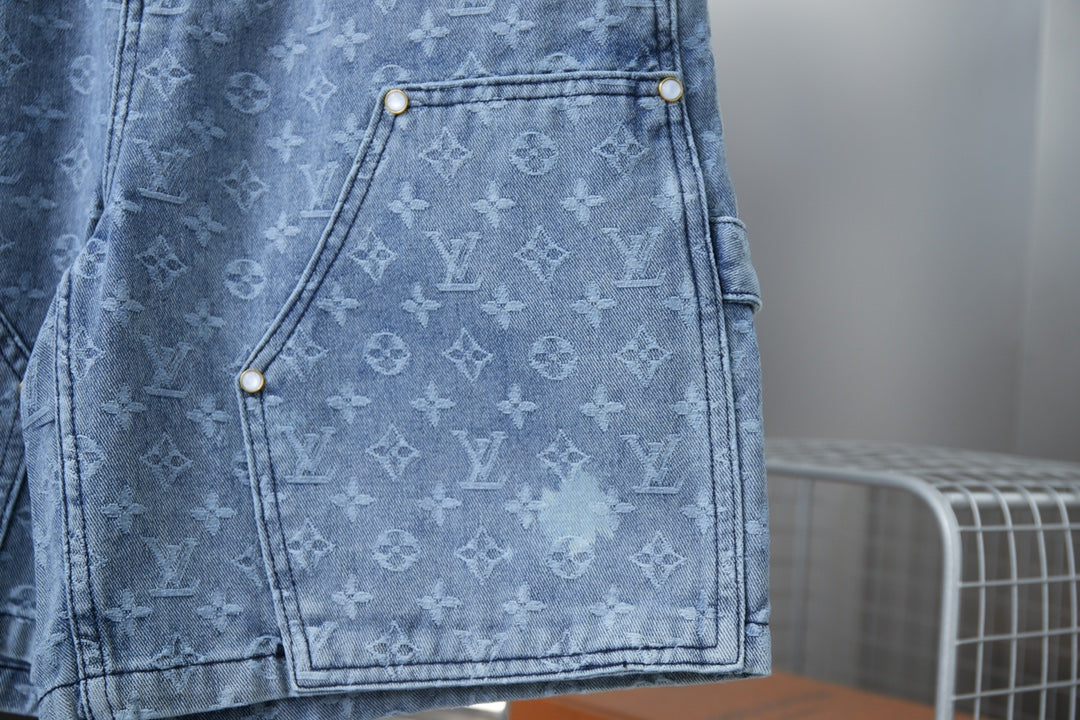 250617 New high-quality, heavily crafted washed jacquard denim shorts