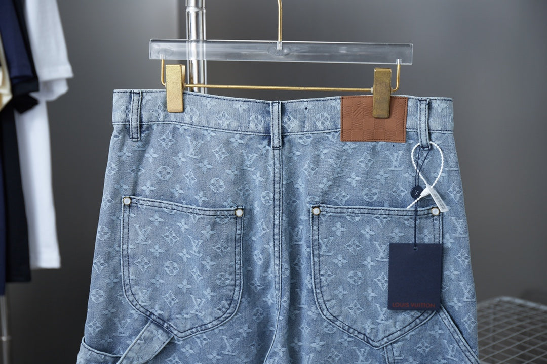 250617 New high-quality, heavily crafted washed jacquard denim shorts