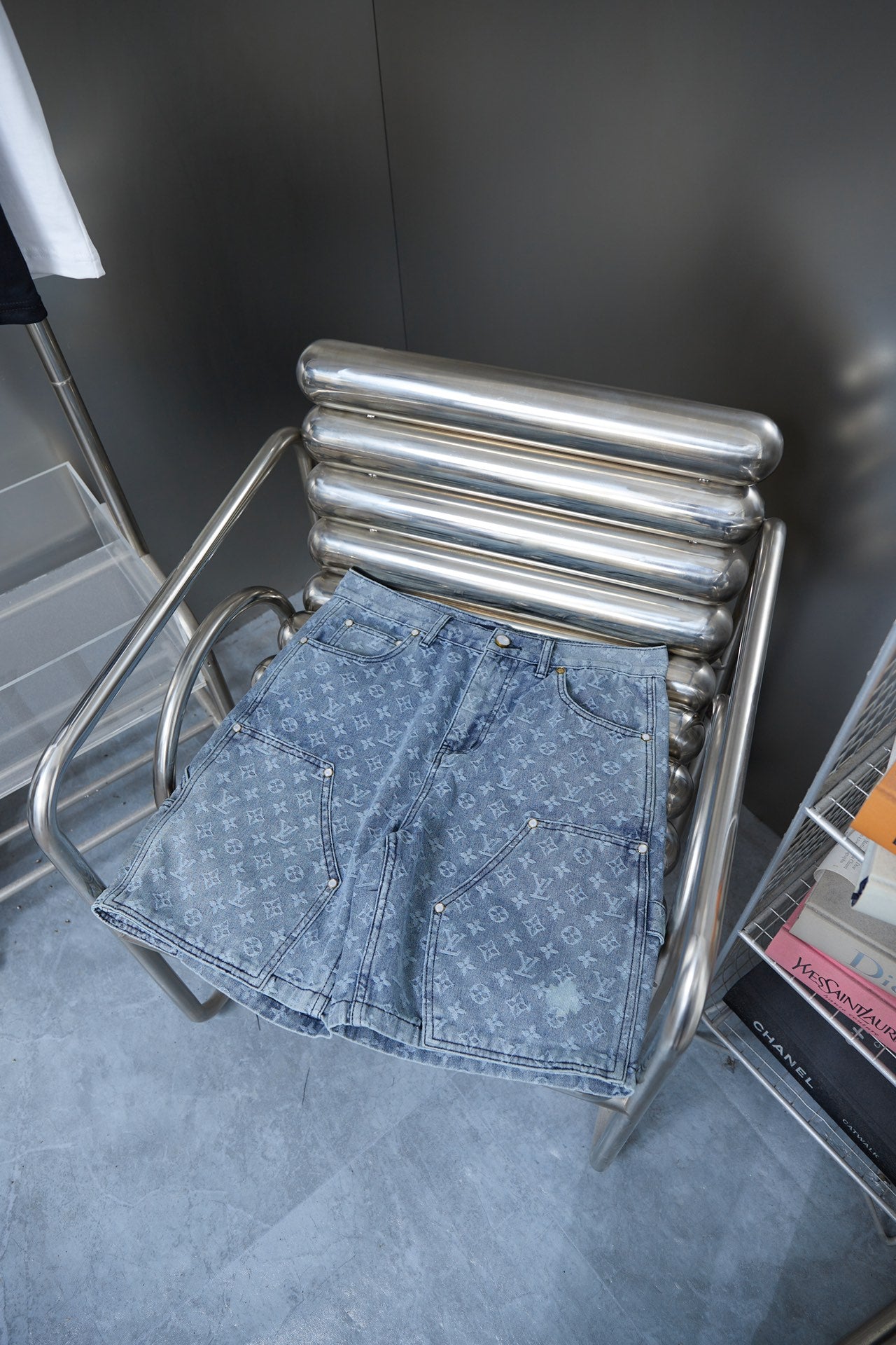 250617 New high-quality, heavily crafted washed jacquard denim shorts