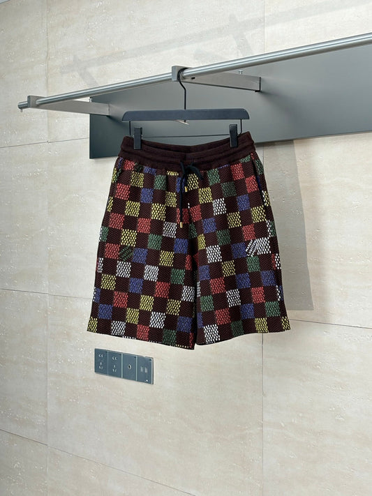 250624 New color checkerboard embossed jacquard knitted shorts