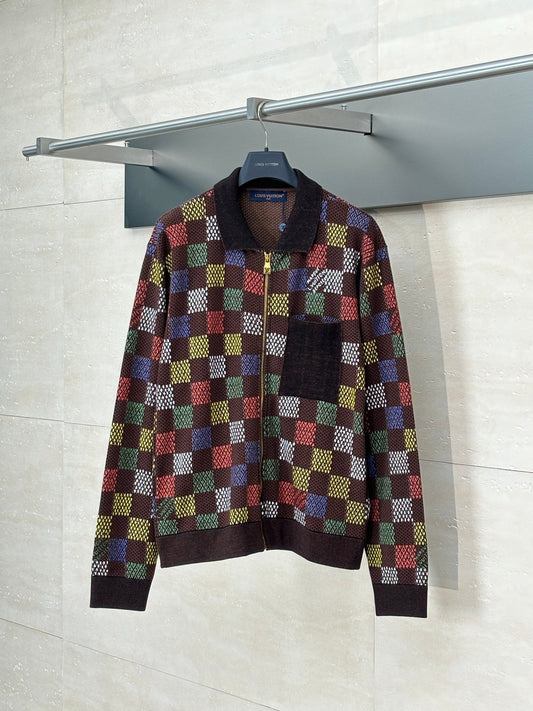 250624 A new high-quality colored checkered embossed jacquard knitted suit jacket